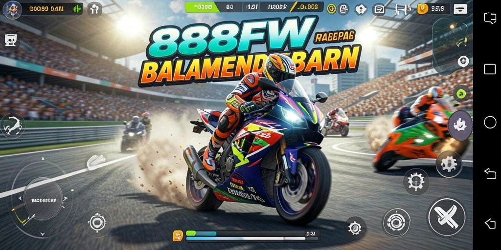 Screenshot gameplay 888FW menampilkan balapan motor yang mendebarkan.