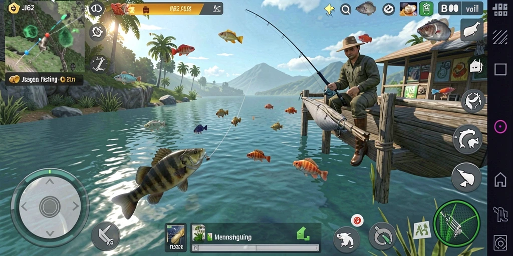 Gameplay menarik dengan berbagai jenis ikan dan lokasi memancing.