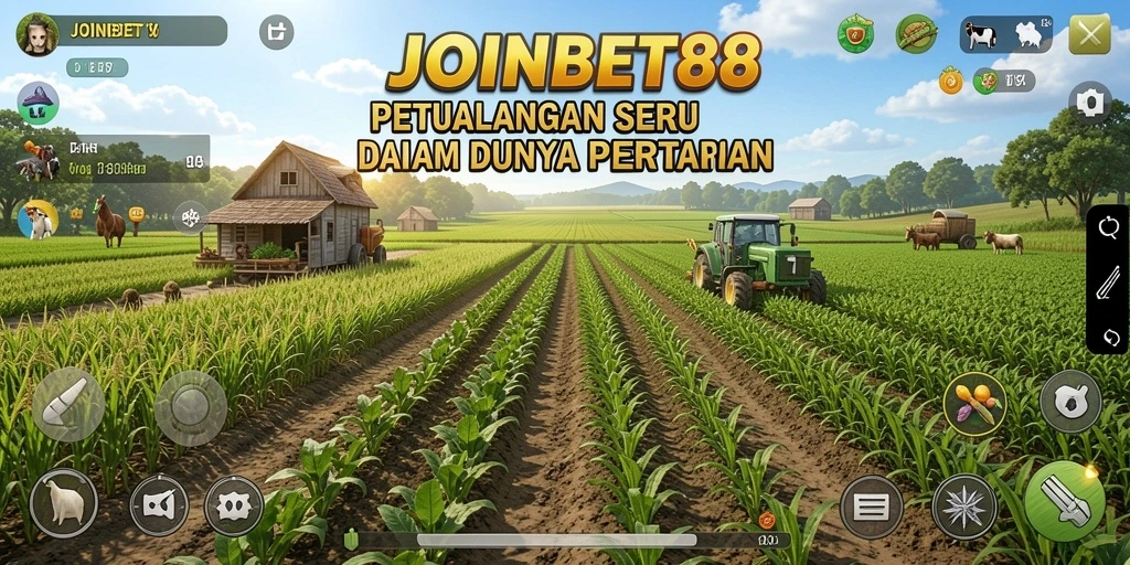 Screenshot utama JOINBET88 menampilkan gameplay seru dan aktivitas bertani.