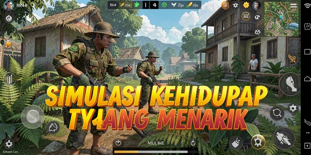 Tampilan gameplay mendetail dari <strong>RR44</strong> yang menunjukkan simulasi kehidupan.