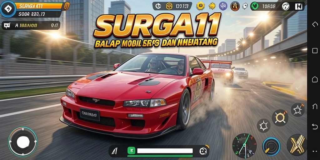 Gameplay SURGA11 yang mendebarkan di jalanan balap.